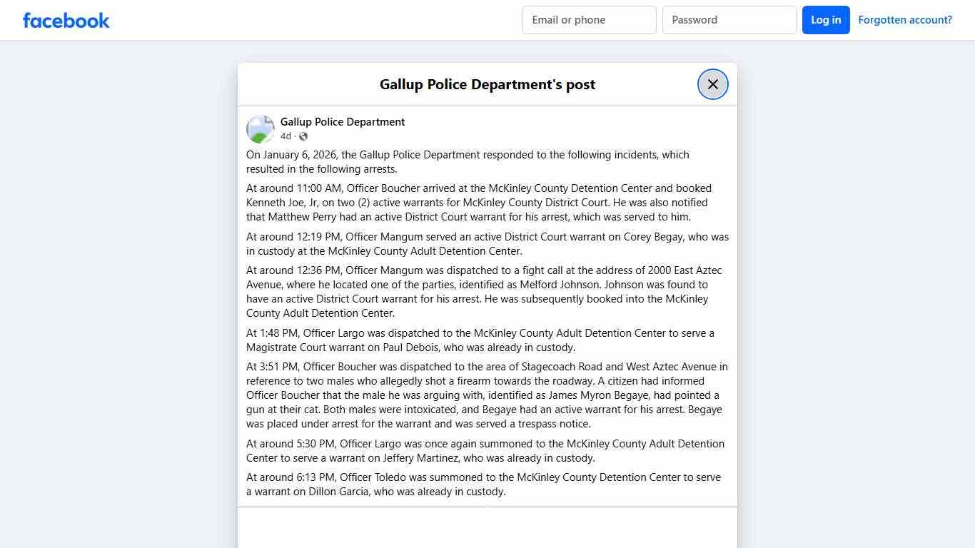 On January 6, 2026, the Gallup... - Gallup Police Department | Facebook